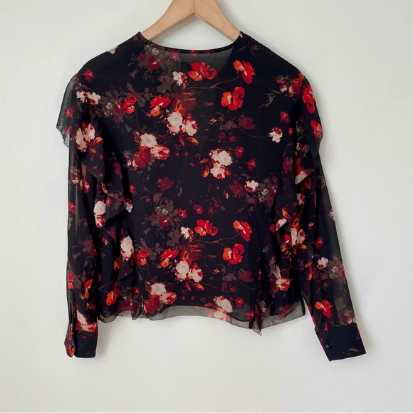 Aritzia Wilfred Lila Ruffle Floral Blouse Whimsigoth - Picture 4 of 9
